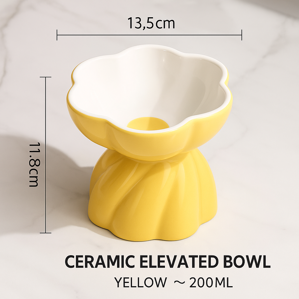 Rotating Flower Cat Bowl – Spill-Resistant, Tall Ceramic Feeder