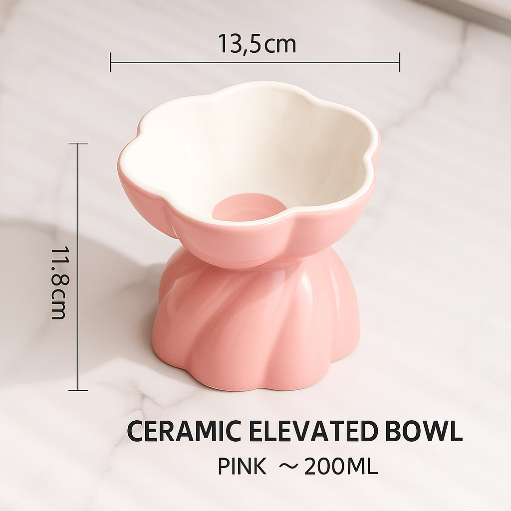 Rotating Flower Cat Bowl – Spill-Resistant, Tall Ceramic Feeder
