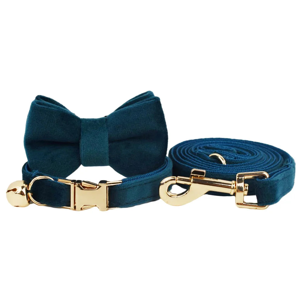 Velvet Cat Collar & Leash Set – Soft Bow Tie Collar with Bell for Cats & Small Dogs