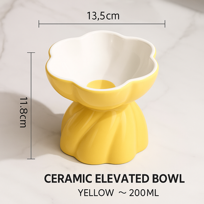 Rotating Flower Cat Bowl – Spill-Resistant, Tall Ceramic Feeder