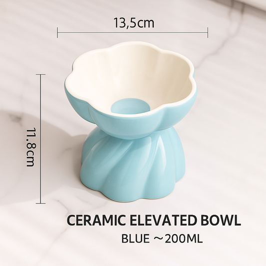 Rotating Flower Cat Bowl – Spill-Resistant, Tall Ceramic Feeder