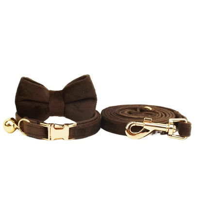 Velvet Cat Collar & Leash Set – Soft Bow Tie Collar with Bell for Cats & Small Dogs