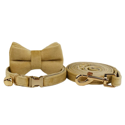 Velvet Cat Collar & Leash Set – Soft Bow Tie Collar with Bell for Cats & Small Dogs