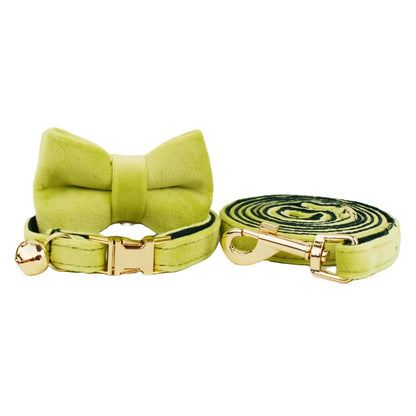 Velvet Cat Collar & Leash Set – Soft Bow Tie Collar with Bell for Cats & Small Dogs