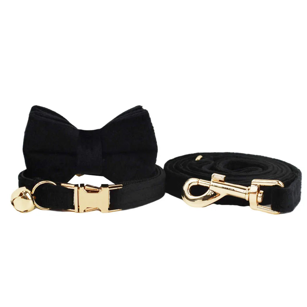 Velvet Cat Collar & Leash Set – Soft Bow Tie Collar with Bell for Cats & Small Dogs
