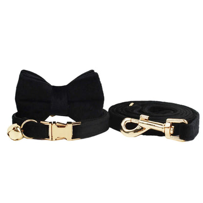 Velvet Cat Collar & Leash Set – Soft Bow Tie Collar with Bell for Cats & Small Dogs