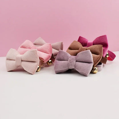 Velvet Cat Collar & Leash Set – Soft Bow Tie Collar with Bell for Cats & Small Dogs