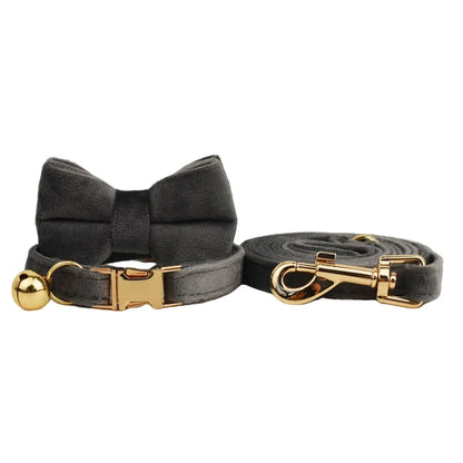 Velvet Cat Collar & Leash Set – Soft Bow Tie Collar with Bell for Cats & Small Dogs