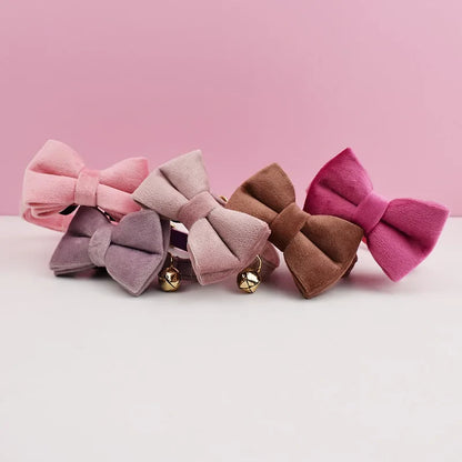 Velvet Cat Collar & Leash Set – Soft Bow Tie Collar with Bell for Cats & Small Dogs