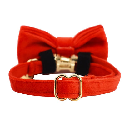 Velvet Cat Collar & Leash Set – Soft Bow Tie Collar with Bell for Cats & Small Dogs