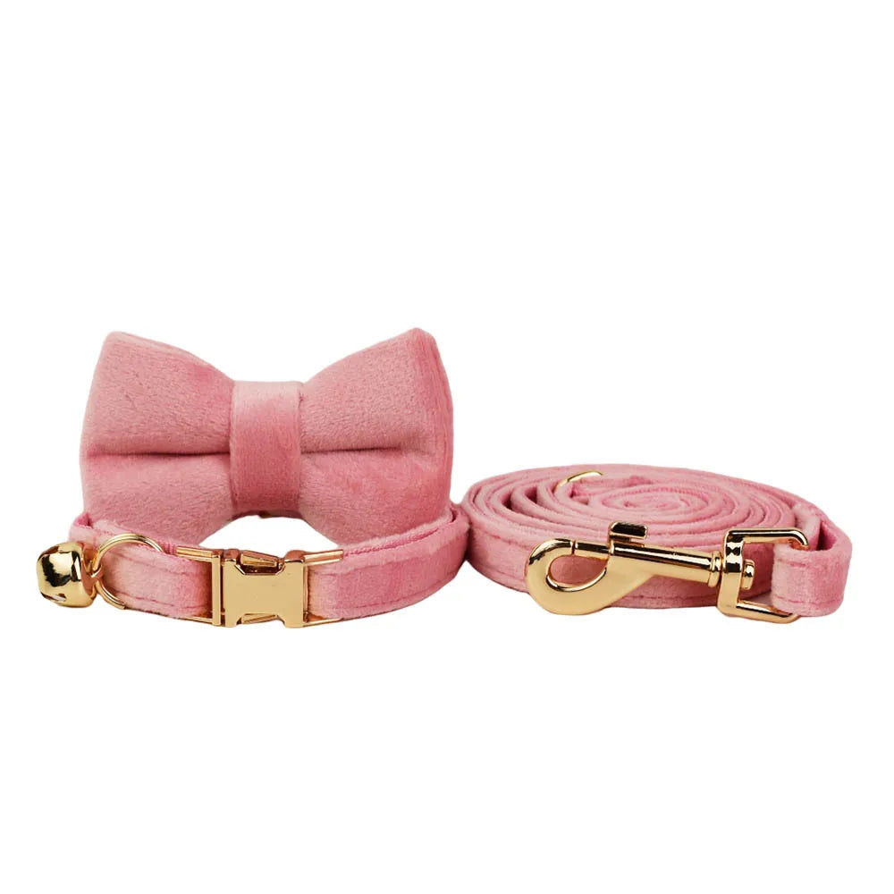 Velvet Cat Collar & Leash Set – Soft Bow Tie Collar with Bell for Cats & Small Dogs