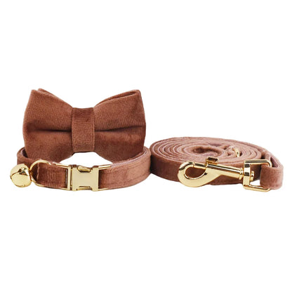 Velvet Cat Collar & Leash Set – Soft Bow Tie Collar with Bell for Cats & Small Dogs