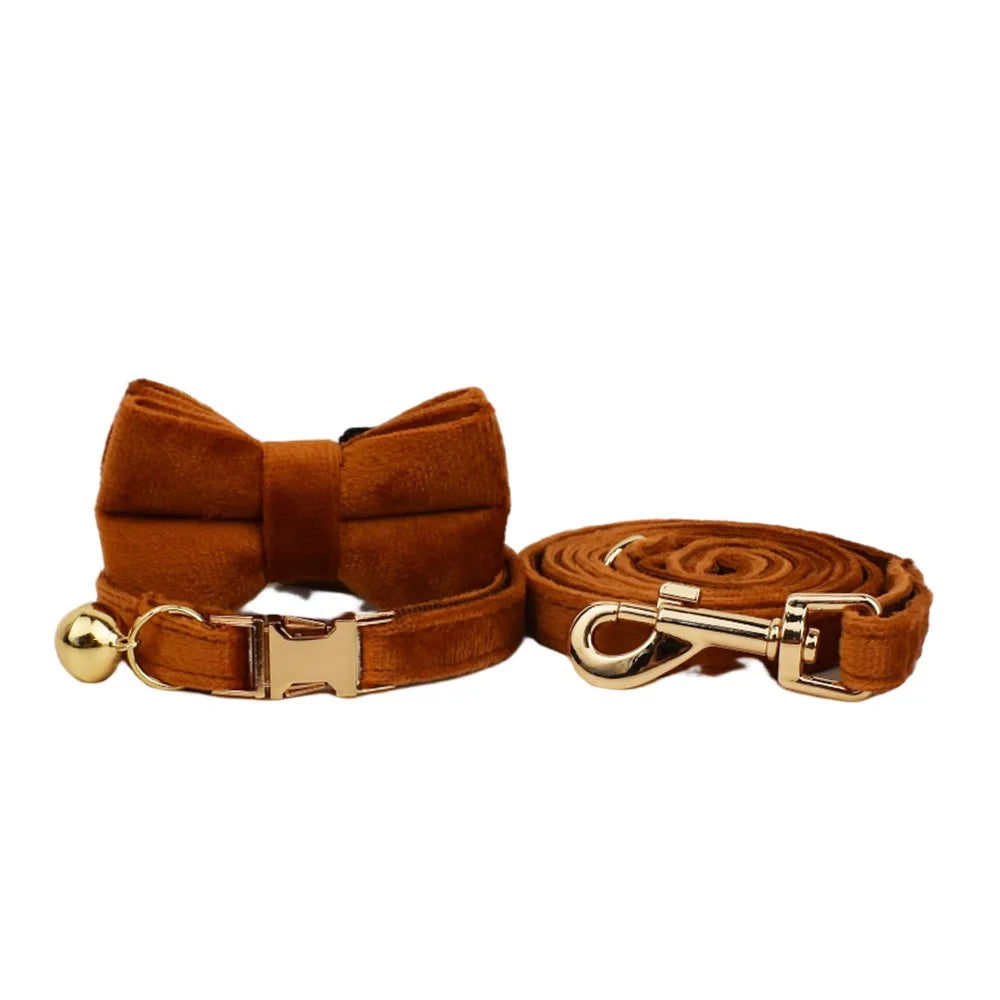 Velvet Cat Collar & Leash Set – Soft Bow Tie Collar with Bell for Cats & Small Dogs