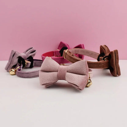 Velvet Cat Collar & Leash Set – Soft Bow Tie Collar with Bell for Cats & Small Dogs
