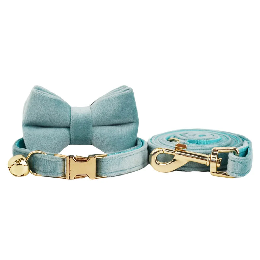 Velvet Cat Collar & Leash Set – Soft Bow Tie Collar with Bell for Cats & Small Dogs