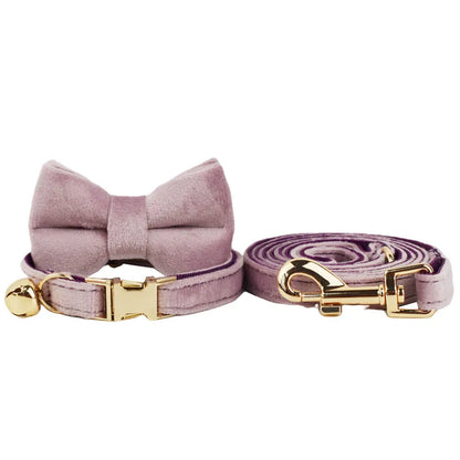 Velvet Cat Collar & Leash Set – Soft Bow Tie Collar with Bell for Cats & Small Dogs